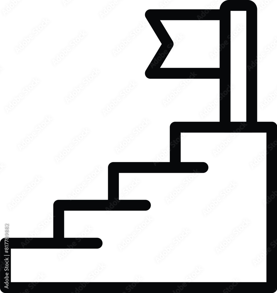 Black outline of a staircase with a flag at the top, symbolizing achievement and progress Black outline of a staircase with a flag at the top, symbolizing achievement and progress