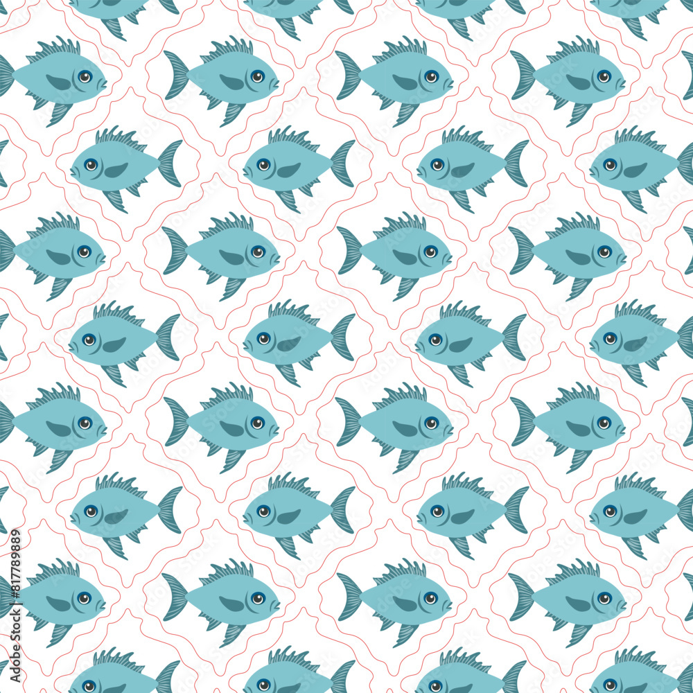 Obraz premium Vector illustration of a fish in a rhombus, designed with the detail and grace of the fish world in mind. Ideal for use in designs related to aquariums, marine life and ecology.