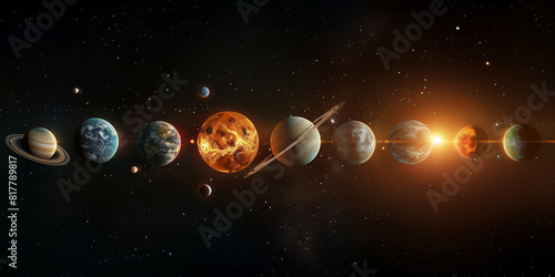 Presentation of the solar system in the background, showcasing planetary alignments