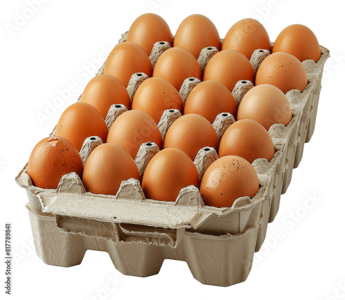 Brown eggs in a cardboard carton, cut out - stock png. photo