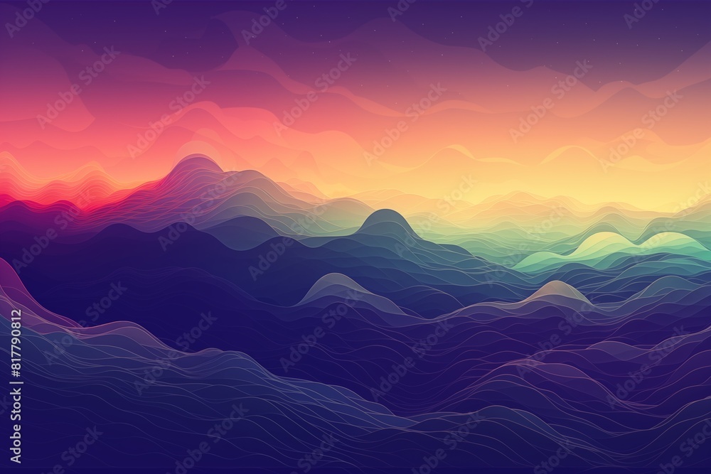 Abstract Illustration of a Vibrant and Serene Sunset Over Mountains.