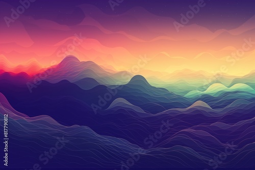 Abstract Illustration of a Vibrant and Serene Sunset Over Mountains.