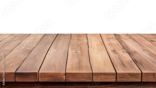 Empty wooden table top Brown For displaying product  The background is transparent.