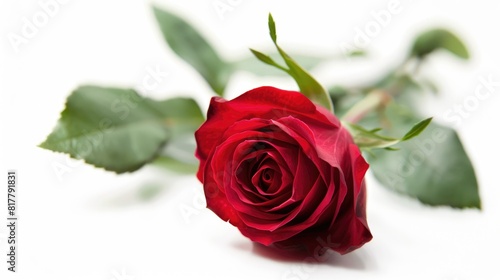 A single red Rose lying down on a white background  Family Rose Avalanche