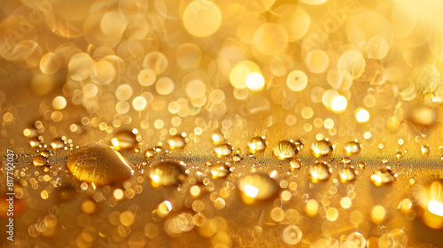 Golden background with dew drops. Ai generated