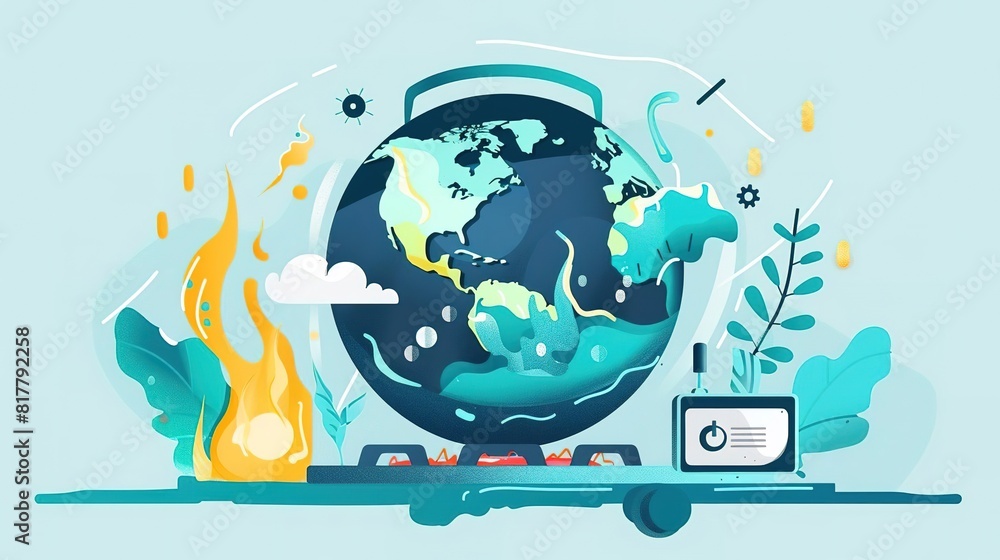 Naklejka premium A cartoon image of the earth cooking on a stove