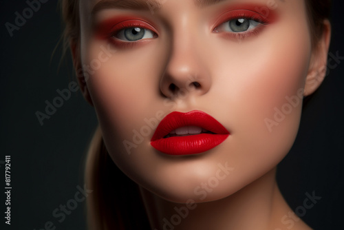 Striking Close-Up Portrait with Bold Red Lipstick