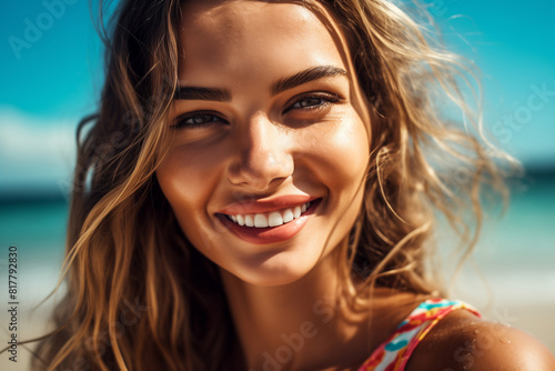 Sunlit Smile: Radiant Beach Portrait of a Young Woman © CHRISTIANA