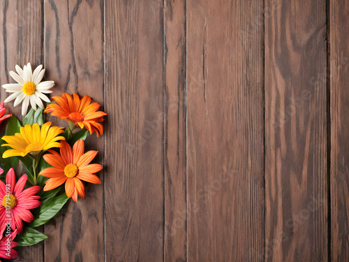 Flowers on wooden background