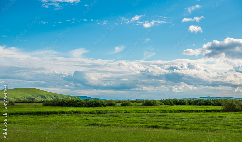 Xilin Gol Ulagai grassland blue sky and white clouds Xilin Gol Ulagai grassland blue sky and white clouds