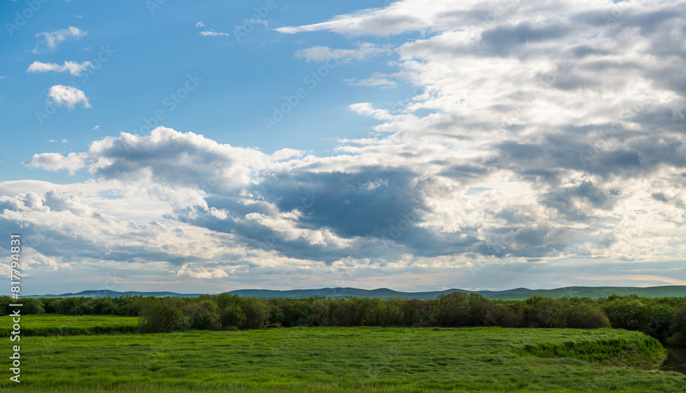 Xilin Gol Ulagai grassland blue sky and white clouds Xilin Gol Ulagai grassland blue sky and white clouds