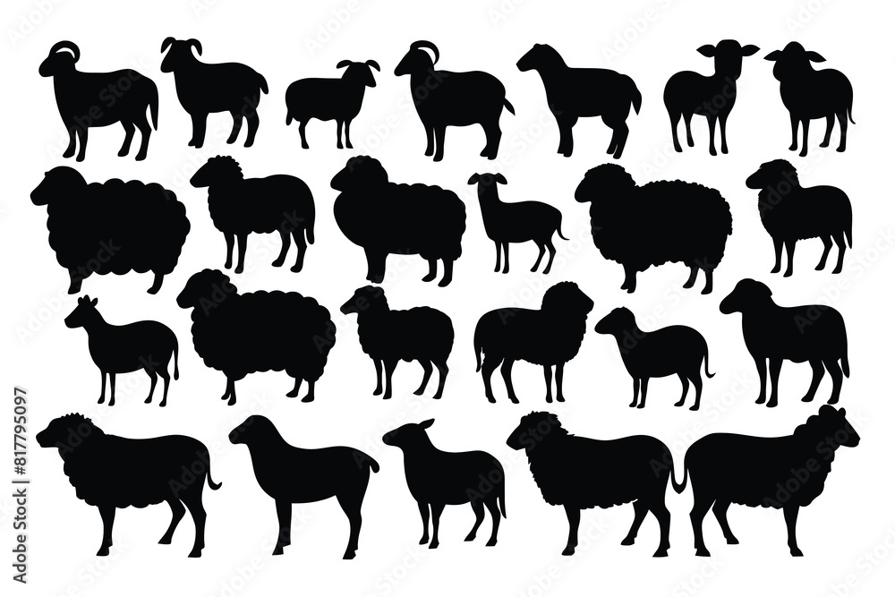 Set of sheep Silhouette Design with white Background and Vector Illustration