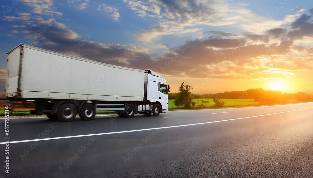 Truck on the asphalt road in the evening Truck on the asphalt road in the evening