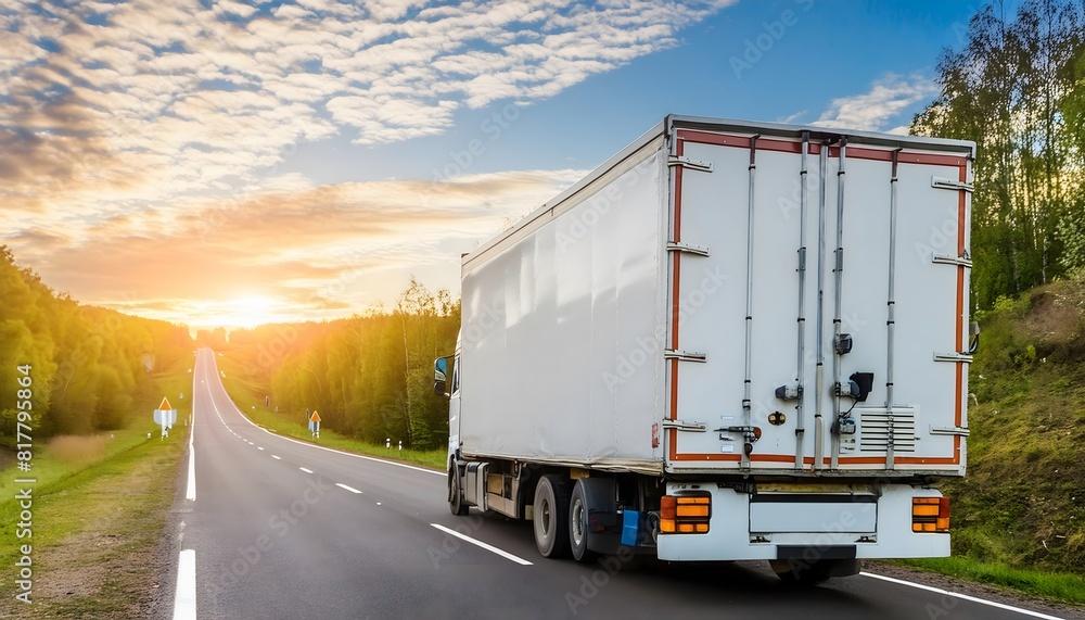 Truck on the asphalt road in the evening