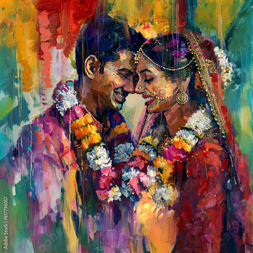 Bengali wedding art - bride and groom.