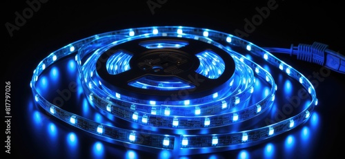 A blue lighted strip of LED lights