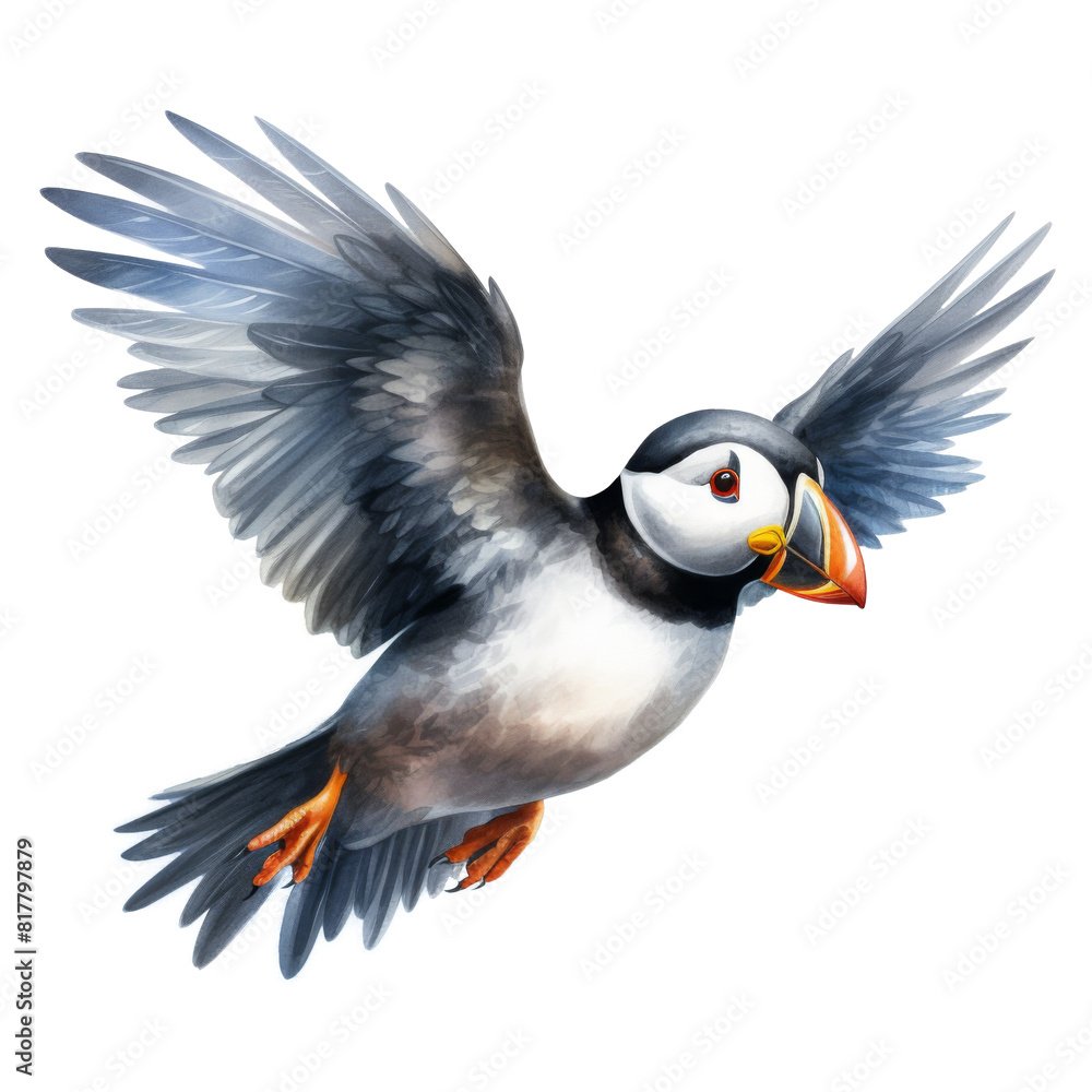 Fototapeta premium Puffin, Bird Illustration. Watercolor Style. AI Generated