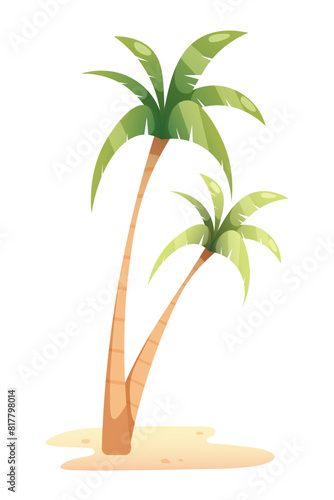Palm trees and sand on white background. Vector element for design