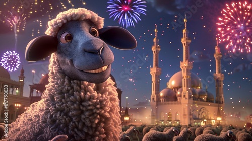 A gleeful sheep celebrating Eid Ul Adha