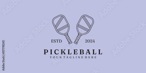 pickleball tournament line art logo vector illustration minimalist design