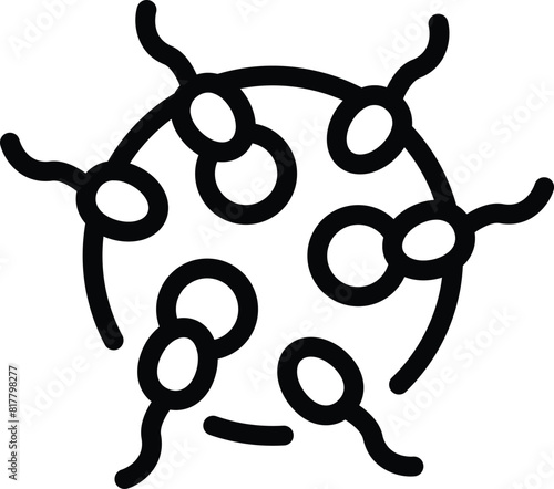 Simple cartoon virus icon in black and white for health and medical graphic illustration, stylized infectious pathogen and microbiology virology pandemic and epidemic disease vector symbol