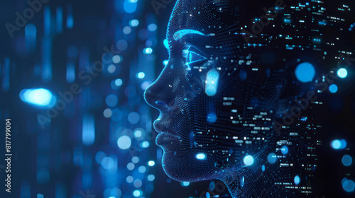 Digital AI Face in Blue Tones