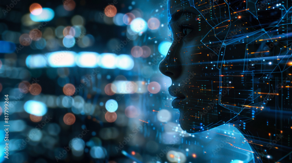 Digital profile of woman with neural network Digital profile of woman with neural network