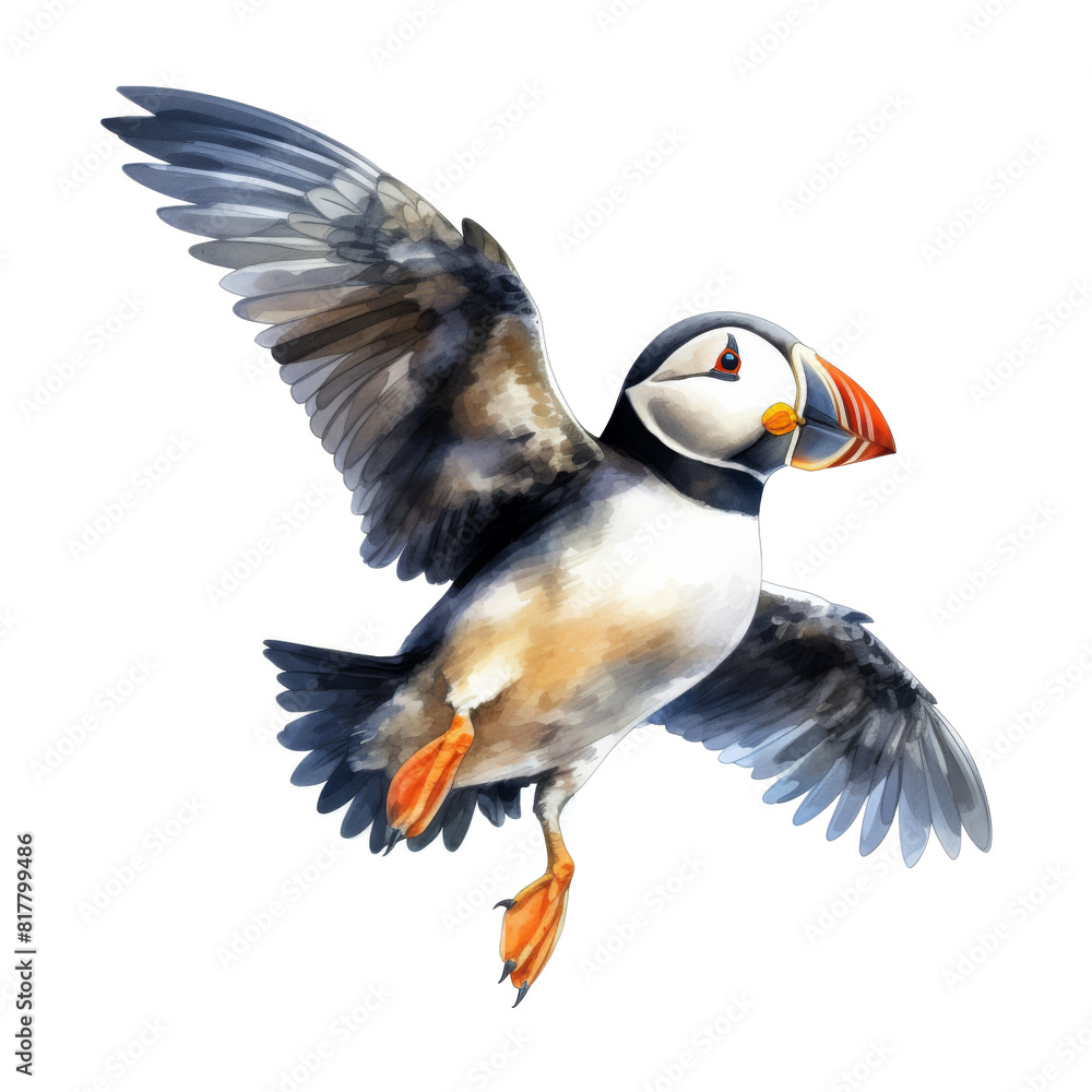 Naklejka premium Puffin, Bird Illustration. Watercolor Style. AI Generated