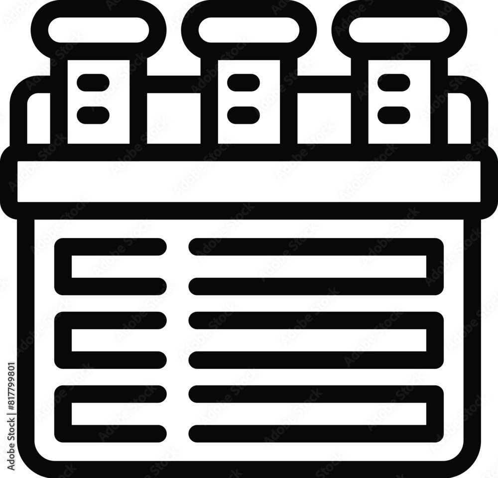 Black line icon of a test tube rack with tubes suitable for science and research themes Black line icon of a test tube rack with tubes suitable for science and research themes