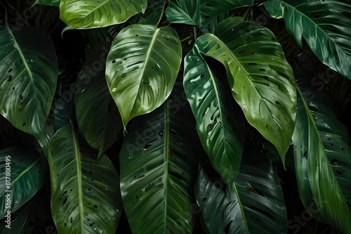 Tropical leaves texture,Abstract nature leaf green texture background,picture can used wallpaper desktop Generative AI 