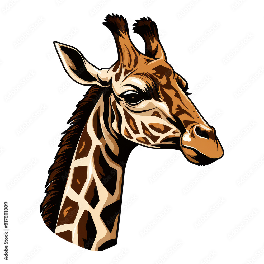 Naklejka premium Description A vibrant PNG image featuring a curious giraffe, set against a transparent background.