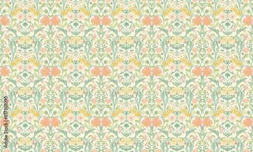 Floral pattern with orange and yellow flowers. Elegant mirror pattern
