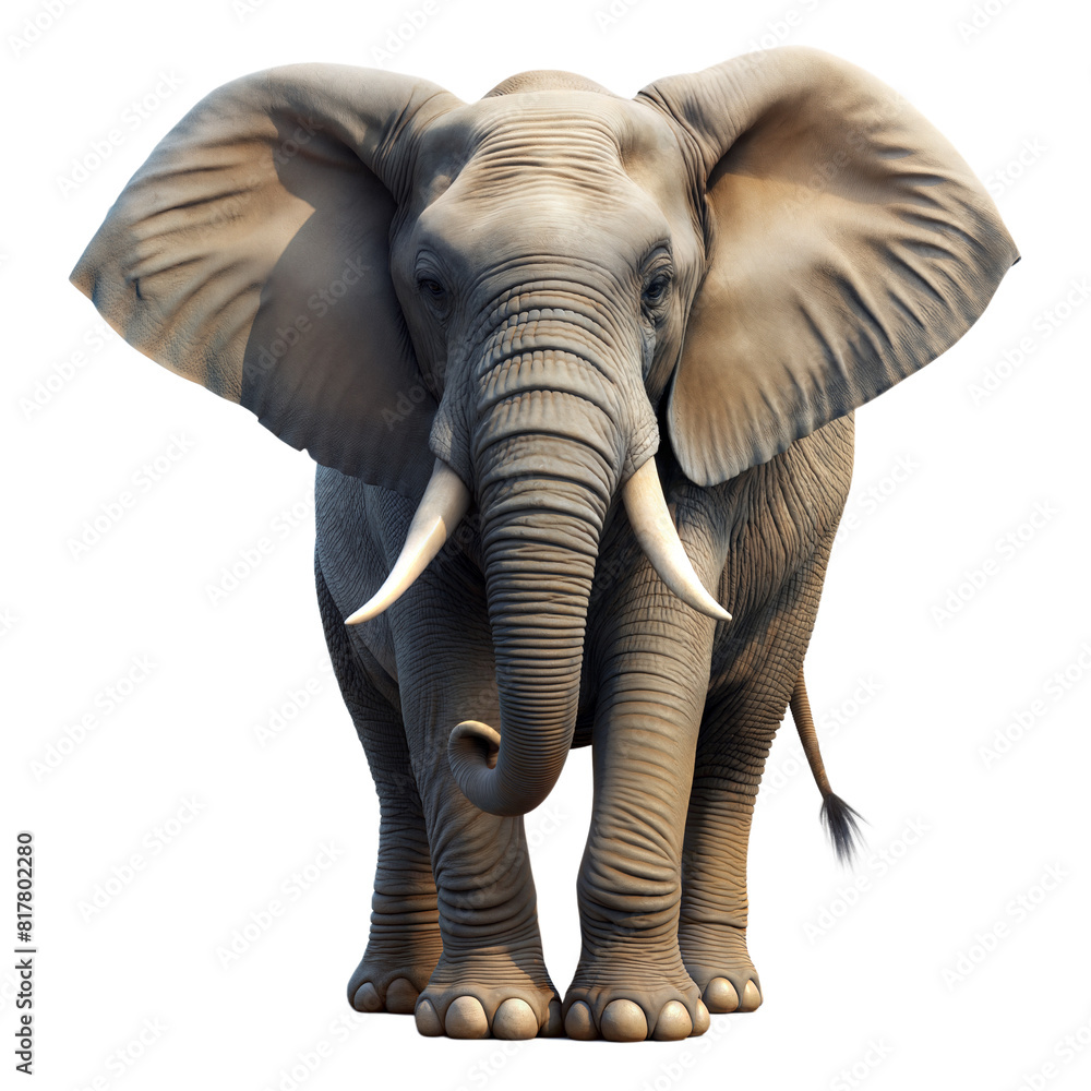 A large elephant stands in front of a transparent background