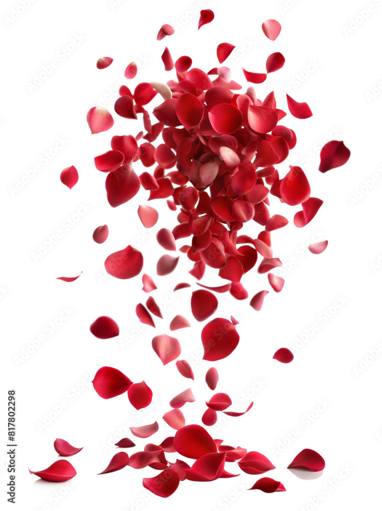A bunch of red petals are scattered in the air, creating a sense of movement A bunch of red petals are scattered in the air, creating a sense of movement