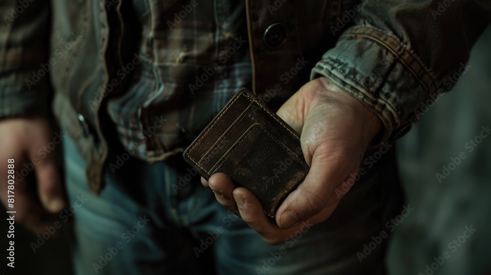 Fototapeta premium A man holding a wallet in his hand, suitable for finance concepts