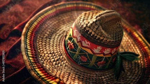 A close up of a straw hat on a bed. Perfect for summer fashion concepts