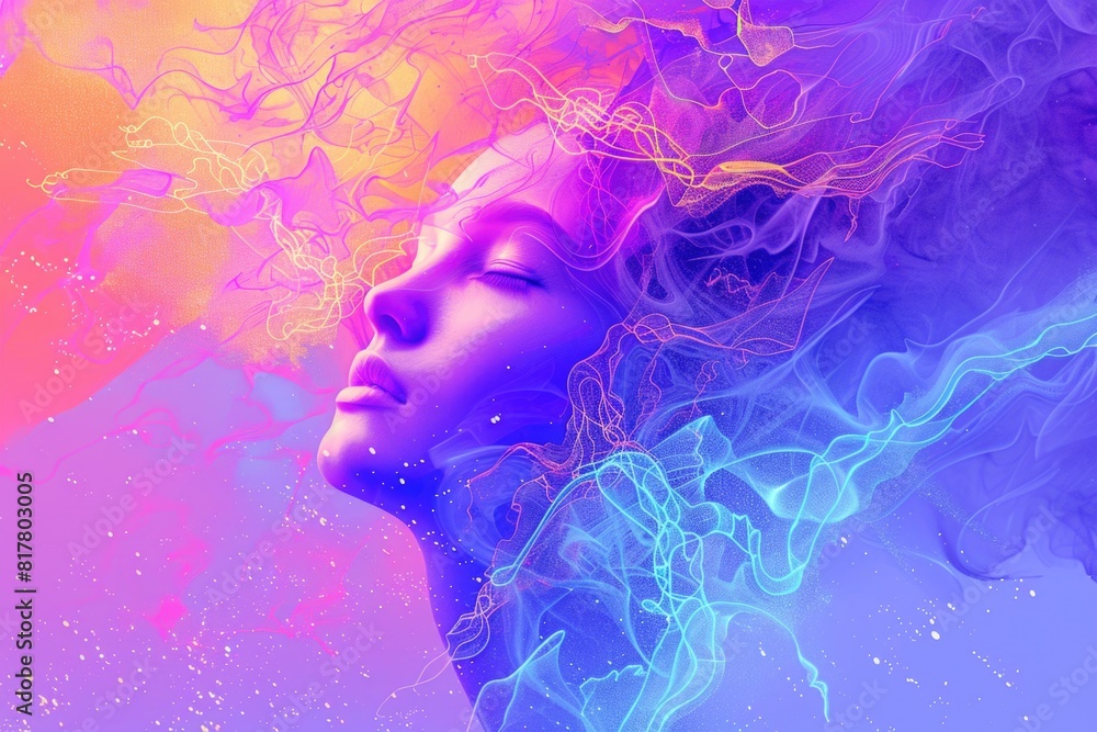 A woman with her eyes closed and hair blowing in the wind, suitable for various design projects A woman with her eyes closed and hair blowing in the wind, suitable for various design projects
