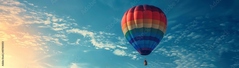 Naklejka premium A hot air balloon soaring through the sky, its fabric decorated with the colors of the agender flag, representing limitless possibilities