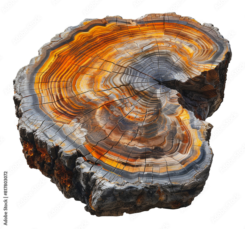 Cross-section of a tree trunk showing growth rings, cut out - stock png. Cross-section of a tree trunk showing growth rings, cut out - stock png.