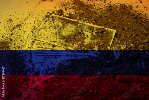 American dollars under the ground with Colombia flag, dirty money in Colombia concept, corruption 