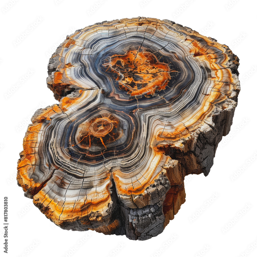 Cross-section of a tree trunk showing growth rings, cut out - stock png. Cross-section of a tree trunk showing growth rings, cut out - stock png.