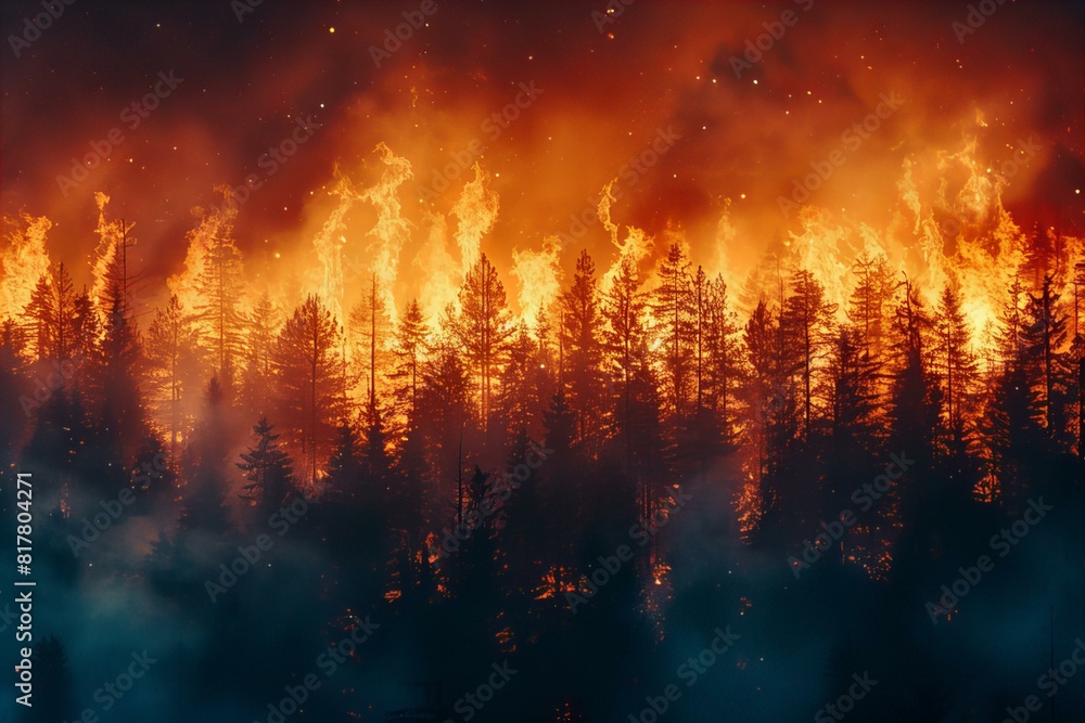 A close up of a forest fire with a sky background A close up of a forest fire with a sky background