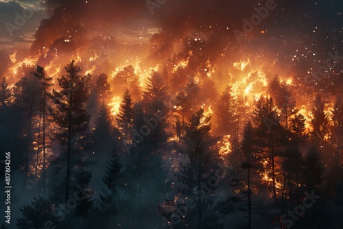 A close up of a forest fire with a sky background © Sandu
