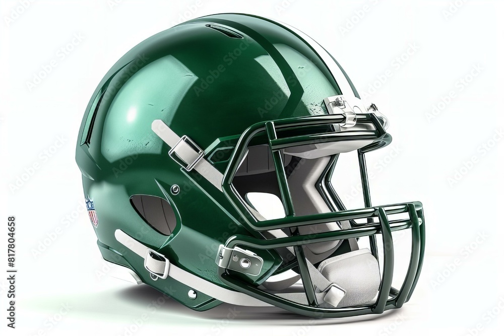 Fototapeta premium A green football helmet in close up on a white background