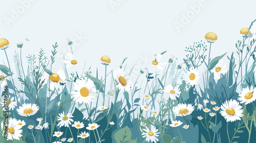 Card with wild flowers plants on summer meadow field