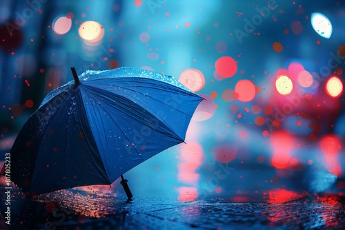 A blue umbrella sitting street photo