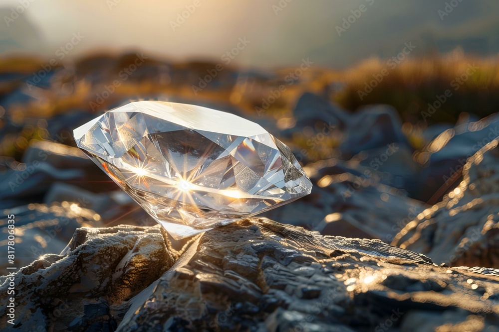 A close up of a diamond on a rock in the sun A close up of a diamond on a rock in the sun