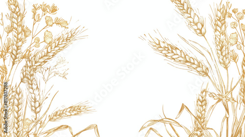 Cereal plants border on background with grain crops background