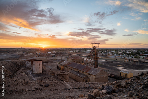 Disused abandoned mine shaft and buildings at Broken Hill's Line of Lode underground mine site - New South Wales, Australia photo