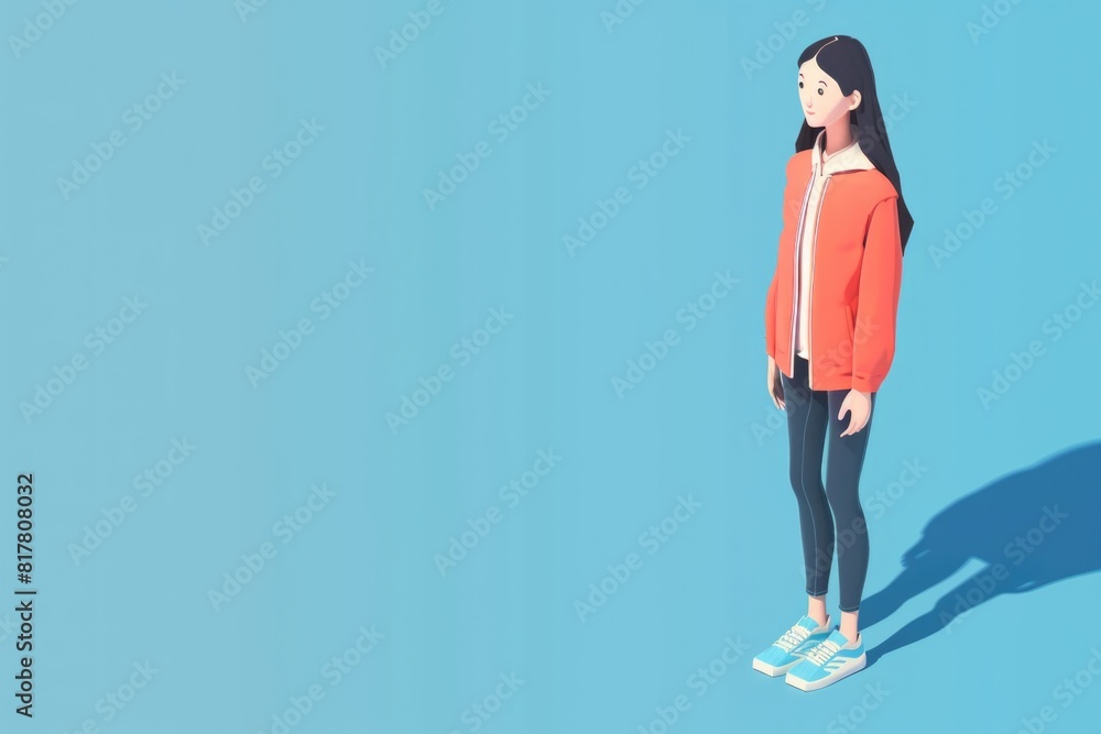 A woman standing in front of a blue background, suitable for various design projects A woman standing in front of a blue background, suitable for various design projects
